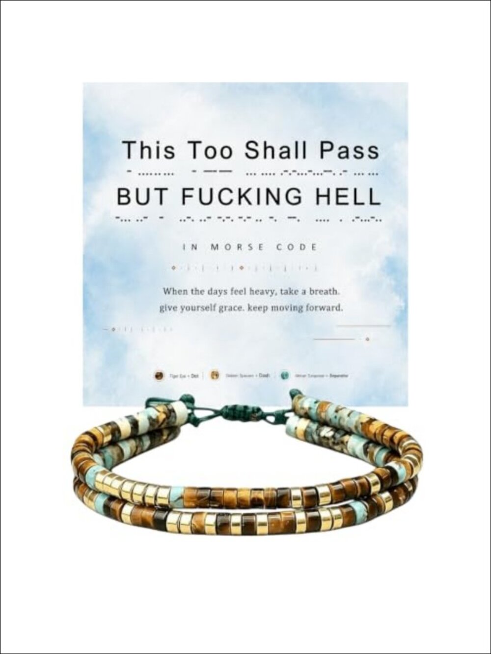 Morse Code Hidden Message Beaded Bracelet African Turquoise Tiger Eye